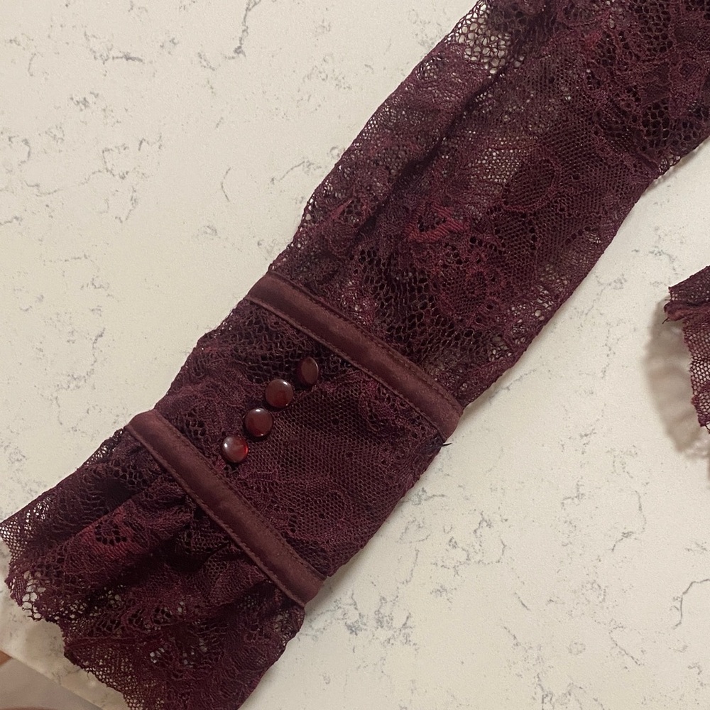 Bebe Maroon Lace-Up Ruffle Bodysuit - Picture 2 of 6
